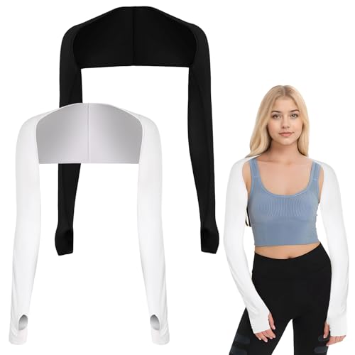 Sahunfri 2 Stück UV Schutzkleidung Damen Neue Upgrades-Version Arm Sleeve, Armstulpen Damen Sommer Armmanschetten mit Fingerlöchern, UV Schutz Ärmel Unisex Geeignet zum Bergsteigen (Weiß Schwarz”) von Sahunfri
