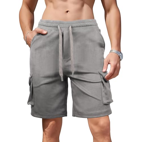 Sahunfri Herren Cargo Shorts Tactical, Utility 6-Pocket Premium Chino Halbhose für Outdoor & Urban Streetwear (DE/NL/SE/PL, Alphanumerisch, M, Regular, Regular, Grau) von Sahunfri