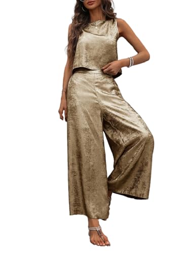 SaiDeng 2PCS Damen Freizeit-Zweiteiler – Ärmelloses Tank Top & Lange Hose – Modischer Sommeranzug für Business, Casual & Freizeit von SaiDeng