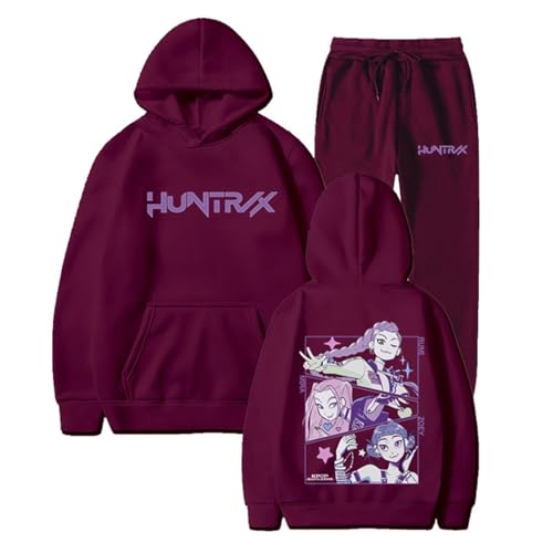 SaiDeng 2PCS KPOP De-Mon H-Hunters Hoodie Set –KPOP De-Mon H-Hunters Jogginganzug Oversized Kapuzenpullover &Huntrix Jogginghose mit Anime-Print Mira Rumi Zoey – K-Pop Streetwear Trainingsanzug von SaiDeng