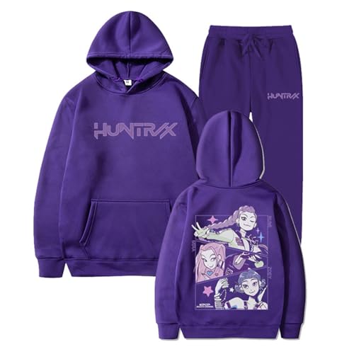 SaiDeng 2PCS KPOP De-Mon H-Hunters Hoodie Set –KPOP De-Mon H-Hunters Jogginganzug Oversized Kapuzenpullover &Huntrix Jogginghose mit Anime-Print Mira Rumi Zoey – K-Pop Streetwear Trainingsanzug von SaiDeng
