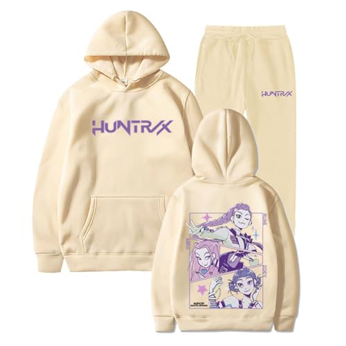 SaiDeng 2PCS KPOP De-Mon H-Hunters Hoodie Set –KPOP De-Mon H-Hunters Jogginganzug Oversized Kapuzenpullover &Huntrix Jogginghose mit Anime-Print Mira Rumi Zoey – K-Pop Streetwear Trainingsanzug von SaiDeng