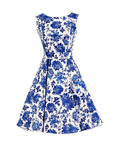 Damen 50s Retro Vintage 'Audrey Hepburn' Rockabilly Swing Partykleid CocktailKleid Faltenrock Kleid S von SaiDeng