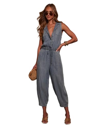 SaiDeng Damen Denim Latzhose Jeans Lange– Bequemer Stretch-Overall mit Taschen, Verstellbarer Bund & Träger – Sommer Trägerhose aus Baumwolle von SaiDeng