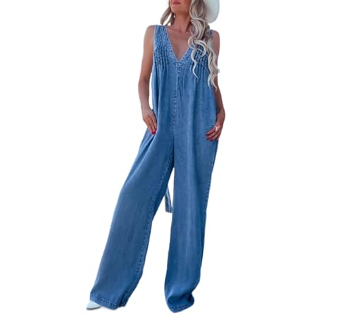 SaiDeng Damen Denim Latzhose – Stretch Jeans Jumpsuit mit Taschen, Rückenfrei & Ärmellos – Sexy V-Ausschnitt Overall aus Baumwolle, Oversize Baggy Look SaiDeng Damen Denim Latzhose – Stretch Jeans Jumpsuit mit Taschen, Rückenfrei & Ärmellos – Sexy V-Ausschnitt Overall aus Baumwolle, Oversize Baggy Look von SaiDeng