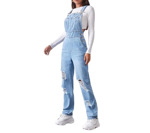 SaiDeng Damen Jeans Latzhose – Oversize Baggy Jumpsuit mit Taschen & Verstellbaren Trägern – Lässiger Distressed Denim Overall für Alltag & Freizeit von SaiDeng