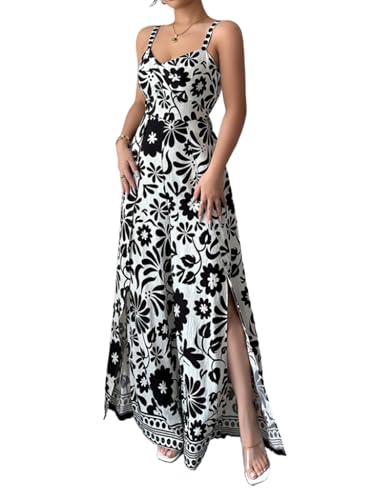 SaiDeng Damen Latzhose – Ärmelloser Overall mit gedrehtem Knoten, Spaghettiträgern, Blumenmuster und weitem Bein – Eleganter, bedruckter Jumpsuit von SaiDeng