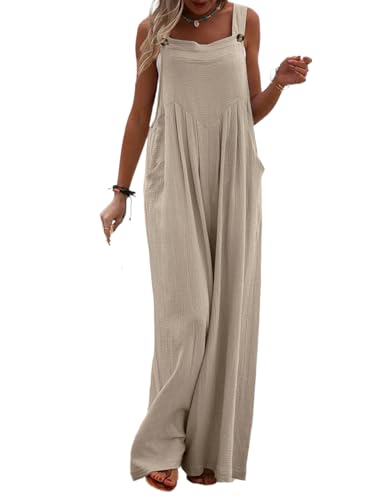 SaiDeng Damen Latzhose Sommer, Weites Bein Jumpsuit mit Taschen – Lässiger, Lose Overall für Frauen, Ärmellos, Verstellbare Träger, Knopfverschluss SaiDeng Damen Latzhose Sommer, Weites Bein Jumpsuit mit Taschen – Lässiger, Lose Overall für Frauen, Ärmellos, Verstellbare Träger, Knopfverschluss von SaiDeng