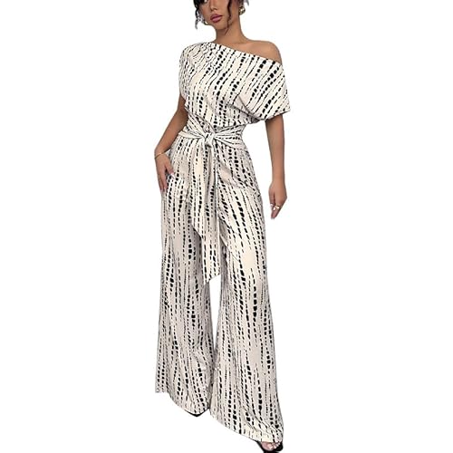 SaiDeng Damen Latzhose Sommer – Gestreifter Ärmelloser Baggy Overall mit Asymmetrischem Schulterband, Weites Bein Jumpsuit für Urlaub & Freizeit von SaiDeng