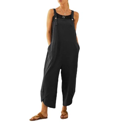 SaiDeng Damen Latzhose Sommer – Langer Jumpsuit mit Streifen & Bindegürtel – Modischer Overall mit Taschen, Ärmellos & Bequem von SaiDeng