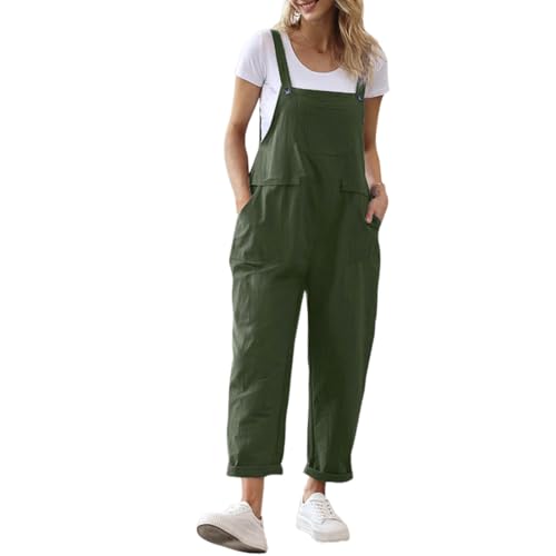 SaiDeng Damen Latzhose Sommer Oversize – Bequemer Loose Fit Jumpsuit mit Verstellbaren Trägern, Baggy Bib Pants Overall, Casual Sommerhose von SaiDeng