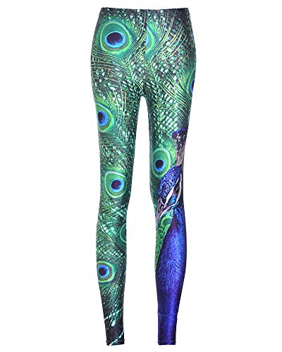 SaiDeng Damen Schlanke Passform Pfau Federmuster Stilvoll Yoga Hosen Leggings M von SaiDeng