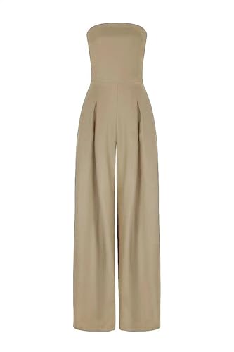 SaiDeng Damen Sommer Latzhose – Schulterfreier Jumpsuit mit Rückenausschnitt – Eleganter Einteiler mit Geradem Bein für Alltag & Freizeit von SaiDeng