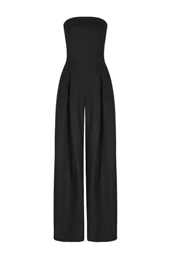 SaiDeng Damen Sommer Latzhose – Schulterfreier Jumpsuit mit Rückenausschnitt – Eleganter Einteiler mit Geradem Bein für Alltag & Freizeit von SaiDeng