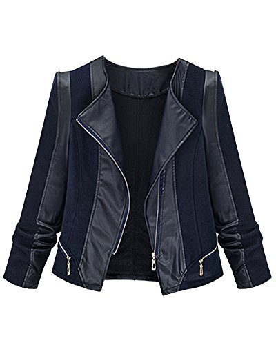SaiDeng Damen Stylische Pu-Lederjacke Mit Reissverschluss Motorradjacke Schwarz 5XL von SaiDeng