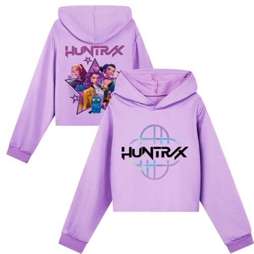 SaiDeng KPop Demon Hunters Hoodie Kinder & Set für Mädchen – Huntrix Anime Crop Hoodie mit Front- & Rückendruck oder 2-teiliges Outfit mit Jogginghose, Kurz Geschnittener Kapuzenpullover für Teenager von SaiDeng
