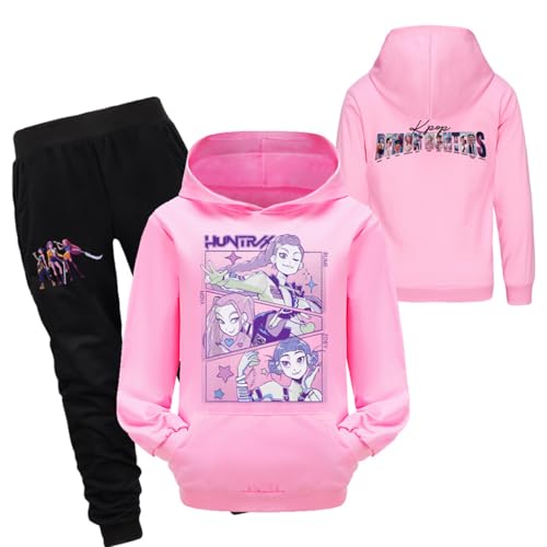 Saideng Huntrix Kpop Hoodie Huntr/x & Jogginghose Set – Hunterx K-Pop Anime Streetwear Kapuzenpullover & Hose für Mädchen & Teenager, K-Pop hontrix Kids Sweatshirt & Jogginghose von SaiDeng