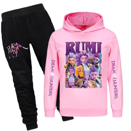 Saideng Huntrix Kpop Hoodie Huntr/x & Set – Anime Langarm-Sweatshirt Pullover Kinder & Jogginghose, Streetwear Kapuzenpullover für Mädchen & Teenager, Einzelstück oder 2-teiliges Outfit von SaiDeng