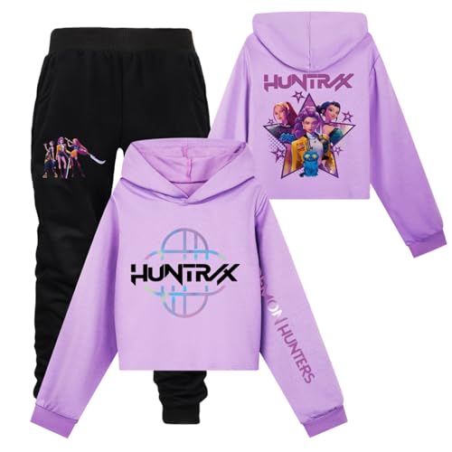 Saideng Huntrix Kpop Hoodie Huntr/x & Set – Huntrix Anime Kurzpullover & Jogginghose für Mädchen, Kapuzenpullover Freizeit Outfit, Trendiges K-Pop Fan Set Huntrix Kpop Merch Kids Hoodie Huntr/x s von SaiDeng