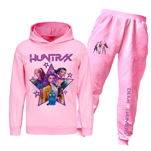 SaiDeng KPop Demon Hunters Mädchen Hoodie Kinder& Jogginganzug – 2-teiliges Anime Kinder Set, Kapuzenpullover + Jogginghose, Trendiges Streetwear Freizeit Outfit für K-Pop Fans k pop huntr/x Hoodie von SaiDeng