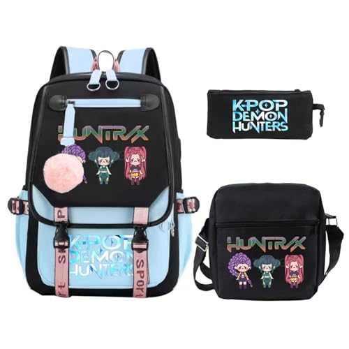SaiDeng KPop Huntrix Schulset 3-teilig – Anime Rucksack, Umhängetasche & Federmäppchen, Wasserdichter K-Pop De-Mon H-Hunters Rucksack für Jungen & Mädchen, Teenager & Fans von SaiDeng