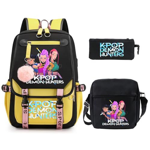 SaiDeng KPop Huntrix Schulset 3-teilig – Anime Rucksack, Umhängetasche & Federmäppchen, Wasserdichter K-Pop De-Mon H-Hunters Rucksack für Jungen & Mädchen, Teenager & Fans von SaiDeng