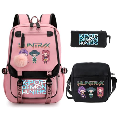 SaiDeng KPop Huntrix Schulset 3-teilig – Anime Rucksack, Umhängetasche & Federmäppchen, Wasserdichter K-Pop De-Mon H-Hunters Rucksack für Jungen & Mädchen, Teenager & Fans von SaiDeng