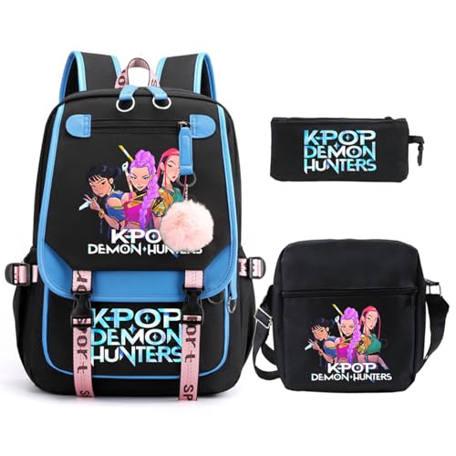 SaiDeng KPop Huntrix Schulset 3-teilig – Anime Rucksack, Umhängetasche & Federmäppchen, Wasserdichter K-Pop De-Mon H-Hunters Rucksack für Jungen & Mädchen, Teenager & Fans von SaiDeng