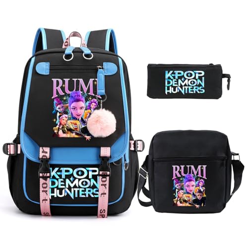 SaiDeng KPop Huntrix Schulset 3-teilig – Anime Rucksack, Umhängetasche & Federmäppchen, Wasserdichter K-Pop De-Mon H-Hunters Rucksack für Jungen & Mädchen, Teenager & Fans von SaiDeng