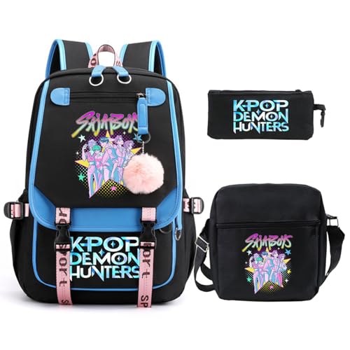 SaiDeng KPop Huntrix Schulset 3-teilig – Anime Rucksack, Umhängetasche & Federmäppchen, Wasserdichter K-Pop De-Mon H-Hunters Rucksack für Jungen & Mädchen, Teenager & Fans von SaiDeng
