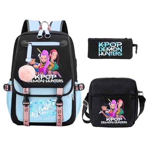 SaiDeng KPop Huntrixs Schulset 3-teilig – Anime Huntrix Rucksack, Umhängetasche & Federmäppchen, Wasserdichter SchulHuntrix Rucksack Jungen & Mädchen, K-Pop Streetwear Tasche für Schule von SaiDeng