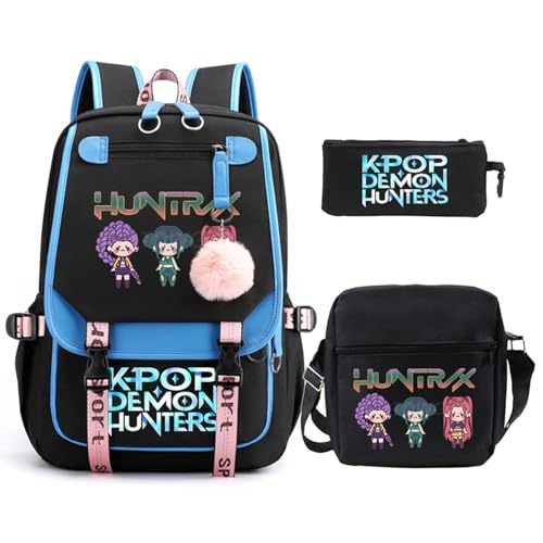 SaiDeng KPop Huntrixs Schulset 3-teilig – Anime Huntrix Rucksack, Umhängetasche & Federmäppchen, Wasserdichter SchulHuntrix Rucksack Jungen & Mädchen, K-Pop Streetwear Tasche für Schule von SaiDeng