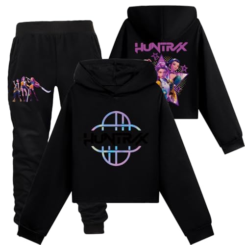 Saideng Huntrix Kpop Hoodie Huntr/x Kinder & Set für Mädchen – Huntrix Anime Crop Hoodie Huntr/x mit Front- & Rückendruck oder 2-teiliges Outfit mit Jogginghose, Kurz Geschnittener Kapuzenpullover von SaiDeng