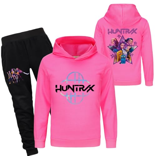 Saideng Huntrix Kpop Hoodie Huntr/x Kinder & Set für Mädchen – Huntrix Anime Hoodie Huntr/x mit Rückendruck oder 2-teiliges Outfit mit Jogginghose, Kurz Geschnittener Kapuzenpullover für Teenager von SaiDeng