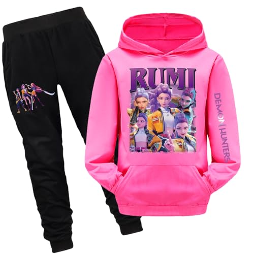 Saideng Huntrix Kpop Hoodie Huntr/x & Hose Set – Anime Kapuzenpullover mit Langen Hosen, Streetwear Outfit für Mädchen & Teenager, 2-teiliges Set K-Pop hontrix Kinder, Huntr/x Hoodie Huntr/x von SaiDeng