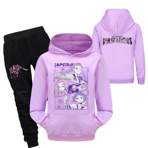 Saideng Huntrix Kpop Hoodie Huntr/x & Jogginghose Set – Hunterx K-Pop Anime Streetwear Kapuzenpullover & Hose für Mädchen & Teenager, K-Pop hontrix Kids Sweatshirt & Jogginghose von SaiDeng
