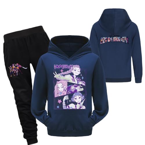 Saideng Huntrix Kpop Hoodie Huntr/x & Jogginghose Set – Hunterx K-Pop Anime Streetwear Kapuzenpullover & Hose für Mädchen & Teenager, K-Pop hontrix Kids Sweatshirt & Jogginghose von SaiDeng