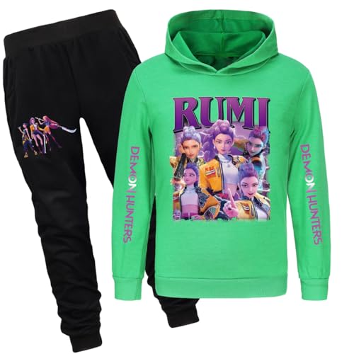 Saideng Huntrix Kpop Hoodie Huntr/x & Set – Anime Langarm-Sweatshirt Pullover Kinder & Jogginghose, Streetwear Kapuzenpullover für Mädchen & Teenager, Einzelstück oder 2-teiliges Outfit von SaiDeng
