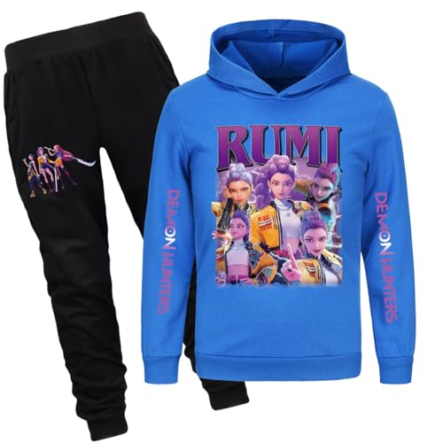 Saideng Huntrix Kpop Hoodie Huntr/x & Set – Anime Langarm-Sweatshirt Pullover Kinder & Jogginghose, Streetwear Kapuzenpullover für Mädchen & Teenager, Einzelstück oder 2-teiliges Outfit von SaiDeng