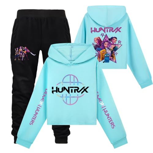 Saideng Huntrix Kpop Hoodie Huntr/x & Set – Huntrix Anime Kurzpullover & Jogginghose für Mädchen, Kapuzenpullover Freizeit Outfit, Trendiges K-Pop Fan Set Huntrix Kpop Merch Kids Hoodie Huntr/x s von SaiDeng