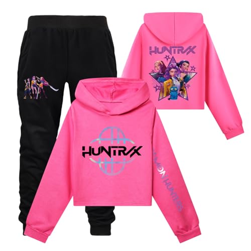 Saideng Huntrix Kpop Hoodie Huntr/x & Set – Huntrix Anime Kurzpullover & Jogginghose für Mädchen, Kapuzenpullover Freizeit Outfit, Trendiges K-Pop Fan Set Huntrix Kpop Merch Kids Hoodie Huntr/x s von SaiDeng