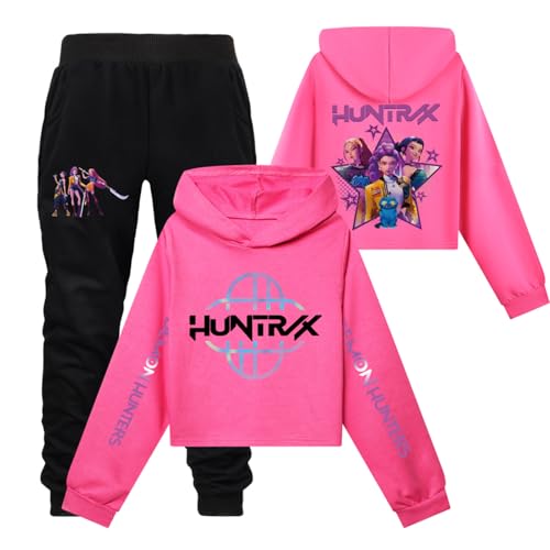 Saideng Huntrix Kpop Hoodie Huntr/x & Set – Huntrix Anime Kurzpullover & Jogginghose für Mädchen, Kapuzenpullover Freizeit Outfit, Trendiges K-Pop Fan Set Huntrix Kpop Merch Kids Hoodie Huntr/x s von SaiDeng