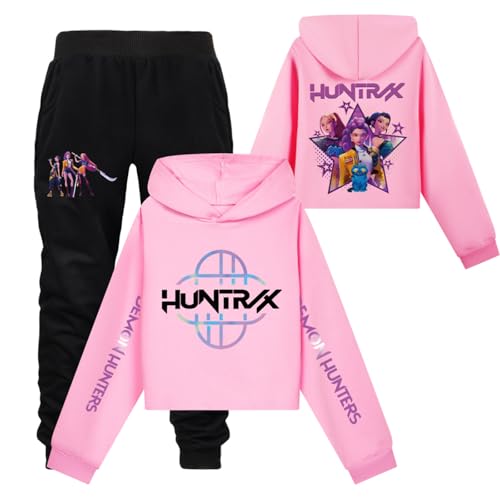 Saideng Huntrix Kpop Hoodie Huntr/x & Set – Huntrix Anime Kurzpullover & Jogginghose für Mädchen, Kapuzenpullover Freizeit Outfit, Trendiges K-Pop Fan Set Huntrix Kpop Merch Kids Hoodie Huntr/x s von SaiDeng