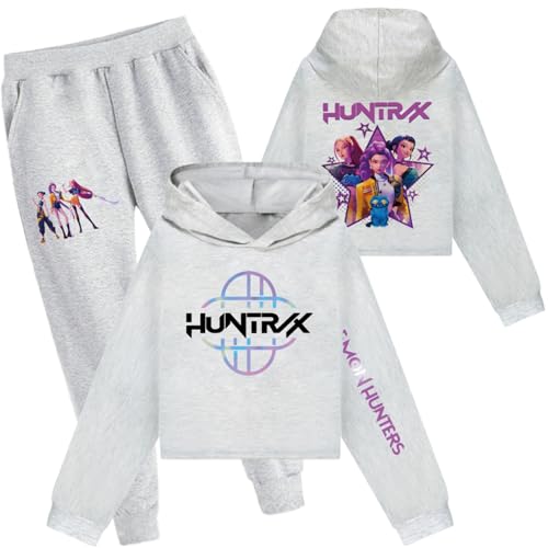 Saideng Huntrix Kpop Hoodie Huntr/x & Set – Huntrix Anime Kurzpullover & Jogginghose für Mädchen, Kapuzenpullover Freizeit Outfit, Trendiges K-Pop Fan Set Huntrix Kpop Merch Kids Hoodie Huntr/x s von SaiDeng
