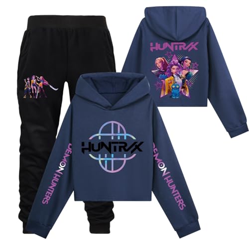 Saideng Huntrix Kpop Hoodie Huntr/x & Set – Huntrix Anime Kurzpullover & Jogginghose für Mädchen, Kapuzenpullover Freizeit Outfit, Trendiges K-Pop Fan Set Huntrix Kpop Merch Kids Hoodie Huntr/x s von SaiDeng