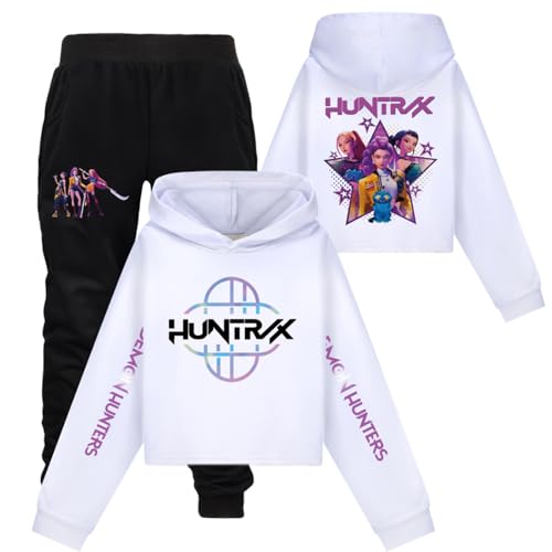 Saideng Huntrix Kpop Hoodie Huntr/x & Set – Huntrix Anime Kurzpullover & Jogginghose für Mädchen, Kapuzenpullover Freizeit Outfit, Trendiges K-Pop Fan Set Huntrix Kpop Merch Kids Hoodie Huntr/x s von SaiDeng