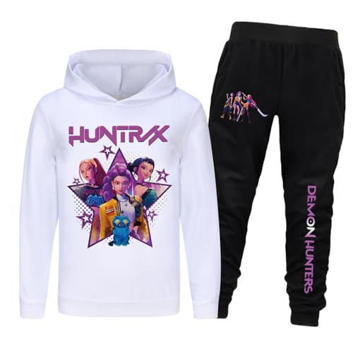 Saideng Huntrix Kpop Mädchen Hoodie Huntr/x Kinder& Jogginganzug – 2-teiliges Anime Kinder Set, Kapuzenpullover + Jogginghose, Streetwear Freizeit Outfit für K-Pop Fans k pop Huntr/x Hoodie Huntr/x von SaiDeng