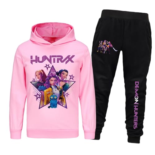 Saideng Huntrix Kpop Mädchen Hoodie Huntr/x Kinder& Jogginganzug – 2-teiliges Anime Kinder Set, Kapuzenpullover + Jogginghose, Streetwear Freizeit Outfit für K-Pop Fans k pop Huntr/x Hoodie Huntr/x von SaiDeng