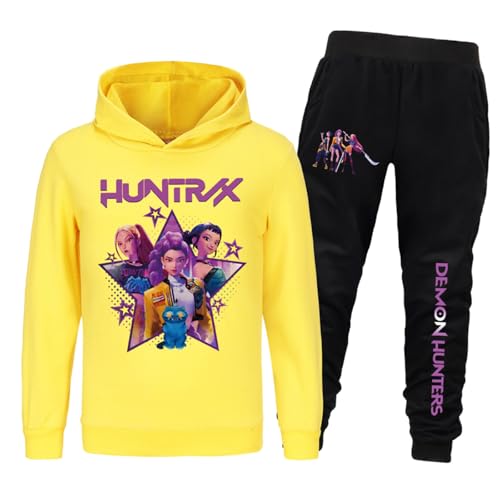 Saideng Huntrix Kpop Mädchen Hoodie Huntr/x Kinder& Jogginganzug – 2-teiliges Anime Kinder Set, Kapuzenpullover + Jogginghose, Streetwear Freizeit Outfit für K-Pop Fans k pop Huntr/x Hoodie Huntr/x von SaiDeng