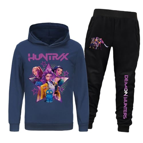 Saideng Huntrix Kpop Mädchen Hoodie Huntr/x Kinder& Jogginganzug – 2-teiliges Anime Kinder Set, Kapuzenpullover + Jogginghose, Streetwear Freizeit Outfit für K-Pop Fans k pop Huntr/x Hoodie Huntr/x von SaiDeng